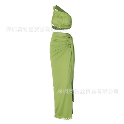 Women's Tube Top Slim Fit Slit Suit