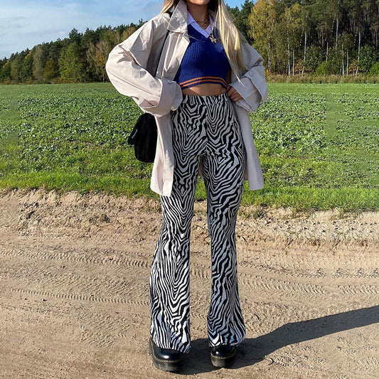 Zebra Black And White Striped High Waist Casual Wide-Leg Pants