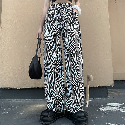 Retro Casual Pants Net Red Zebra Pattern Loose Wide-leg Straight-leg Pants