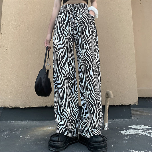 Retro Casual Pants Net Red Zebra Pattern Loose Wide-leg Straight-leg Pants