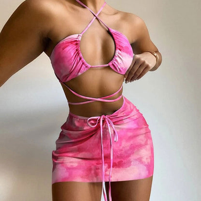 Women's Bikini Tie-dye Split Three Piece Swimsuit