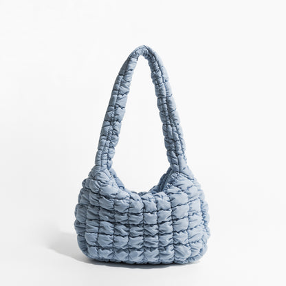 Bolso de hombro acolchado de tendencia simple Bolso de mujer tipo hobo con plumas acolchadas