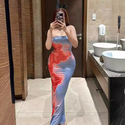 Vestido largo ajustado con abertura en el cuello, sexy, para fiesta de verano, para playa, ropa de mujer