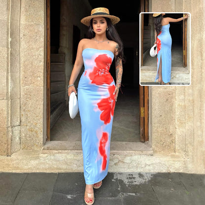 Slim Slit Tube Long Dress Summer Sexy Party Beach Dresses Women's Clothing