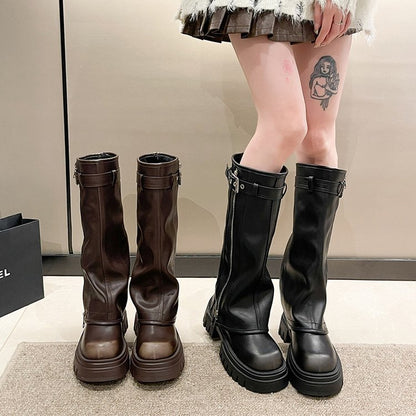 Botas marrones de estilo occidental con suela elevada para mujer