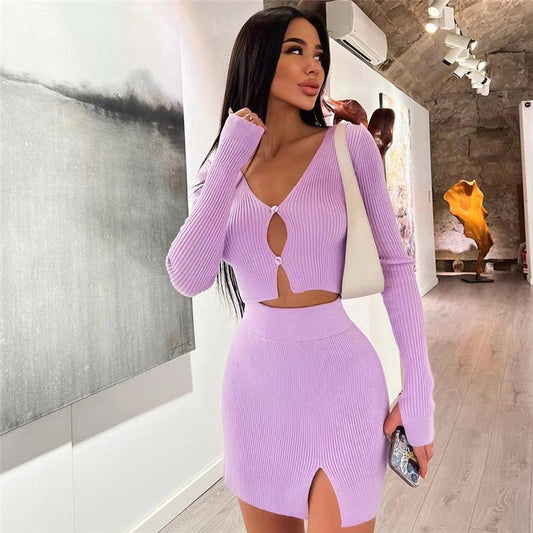 Ladies Package Hip Knitted Short Skirt Hot Girl Suit