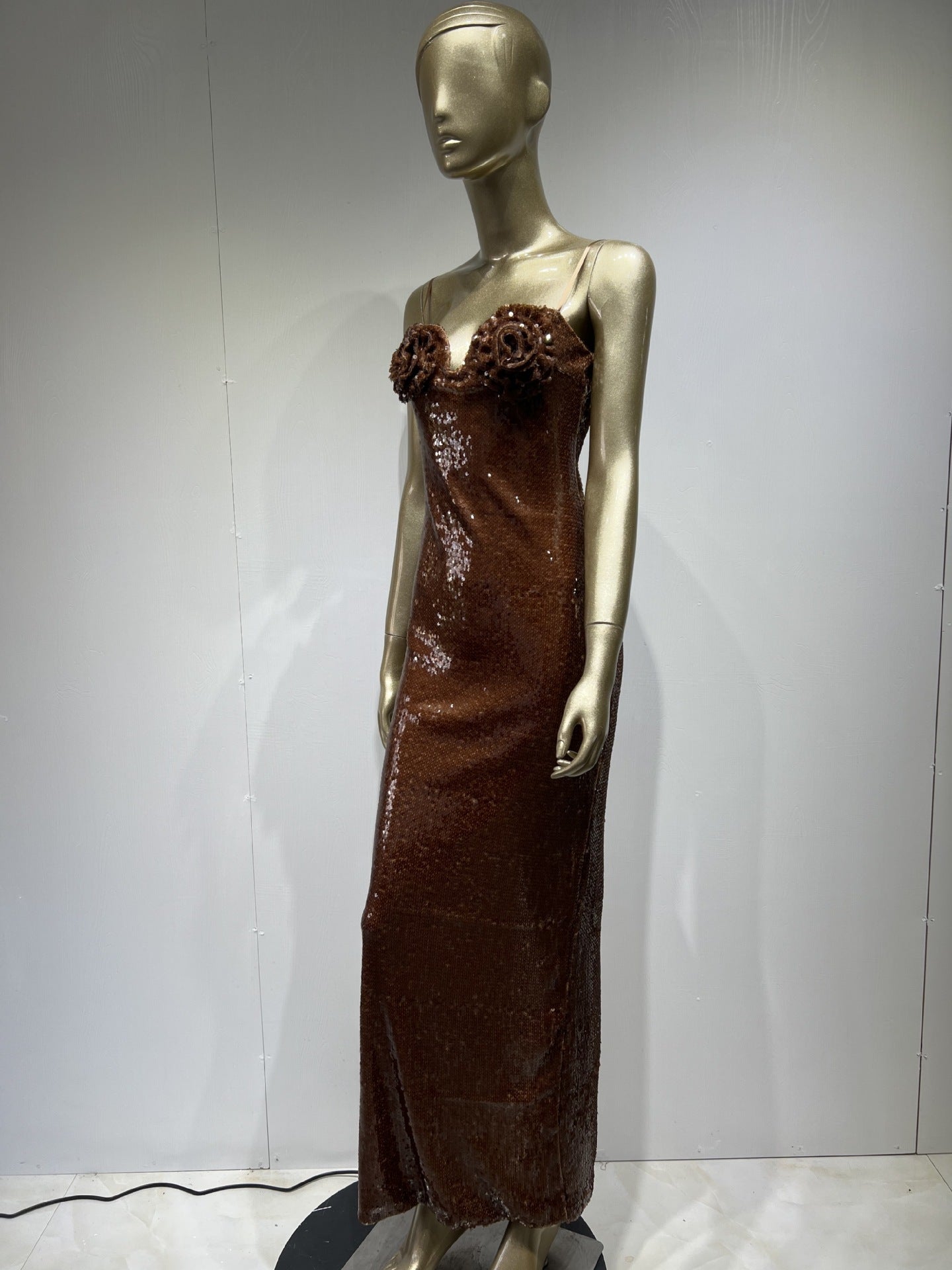 Sequined Brown Sling Dress High Street Banquet