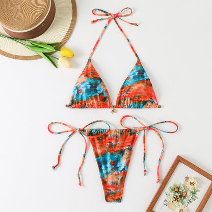 Two-piece Vacation Women's Printed Tie Bikini Suit