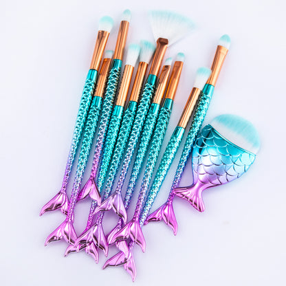 Bộ 11 Cọ Trang Điểm Maquiagem Maquillaje New Mermaid Foundation Eyebrow Eyeliner Cosmetic Makeup Brushes