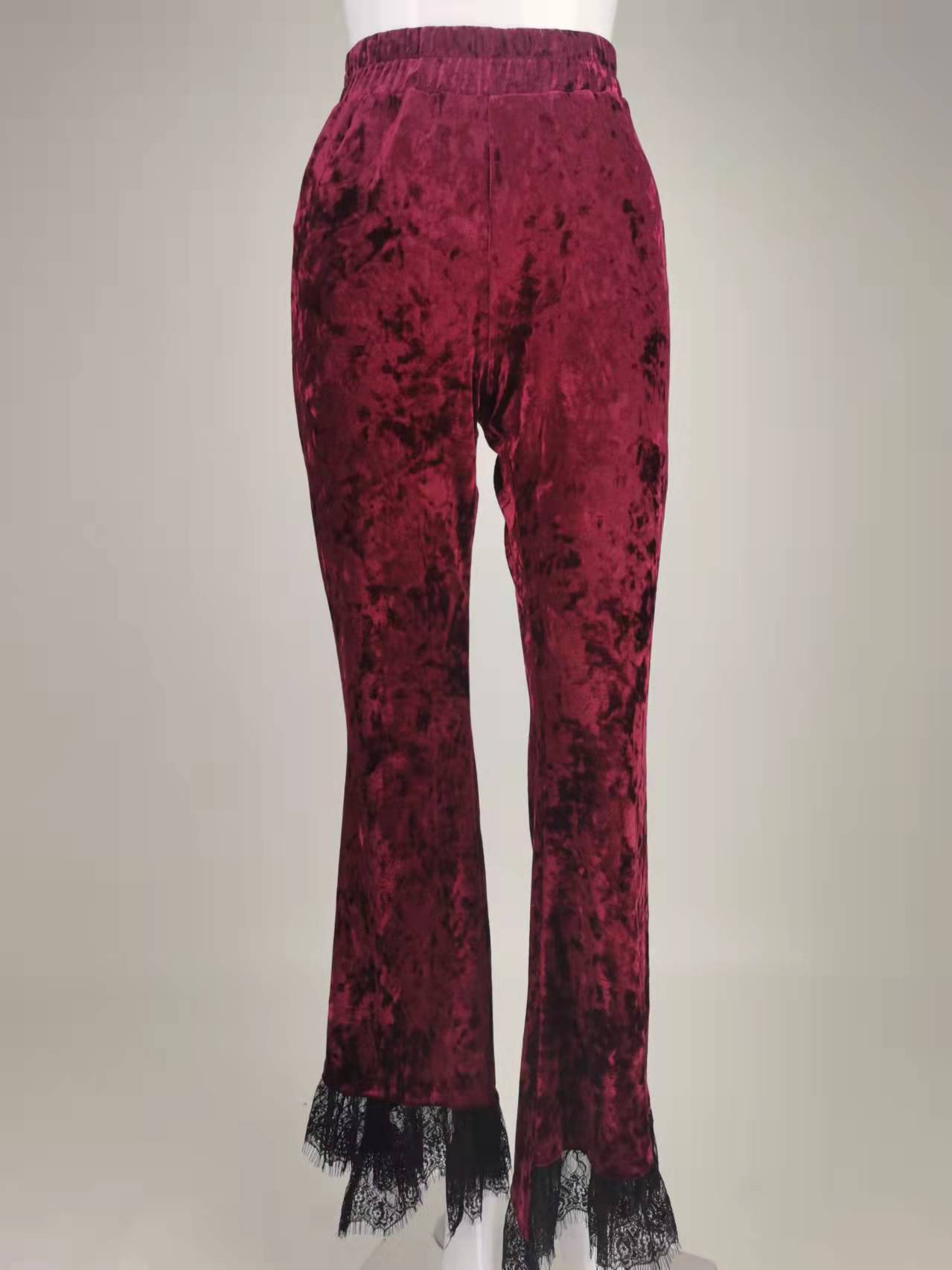 High-waisted Commuter Red Velvet Flared Trousers