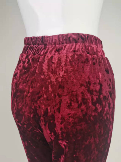 Pantalones acampanados de terciopelo rojo de talle alto para uso diario