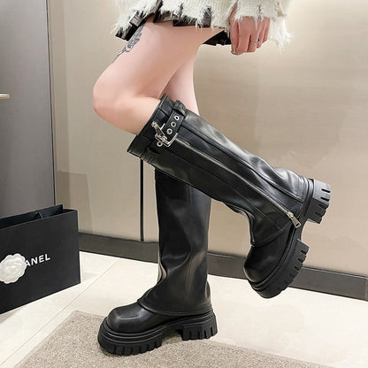 Botas marrones de estilo occidental con suela elevada para mujer