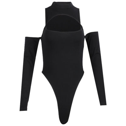 Round Neck All-match Off-the-shoulder High-slit Bodysuit