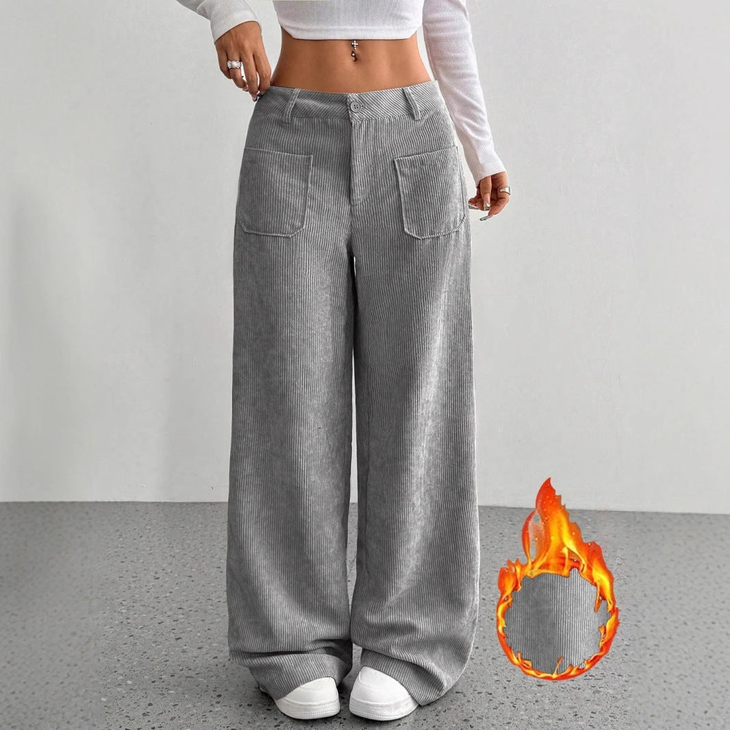 Loose Solid Color Pocket Mop Wide Leg Pants