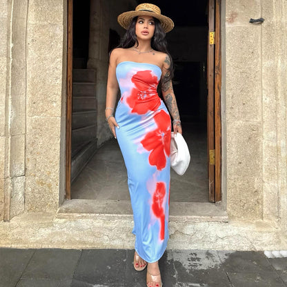 Slim Slit Tube Long Dress Summer Sexy Party Beach Dresses Women's Clothing