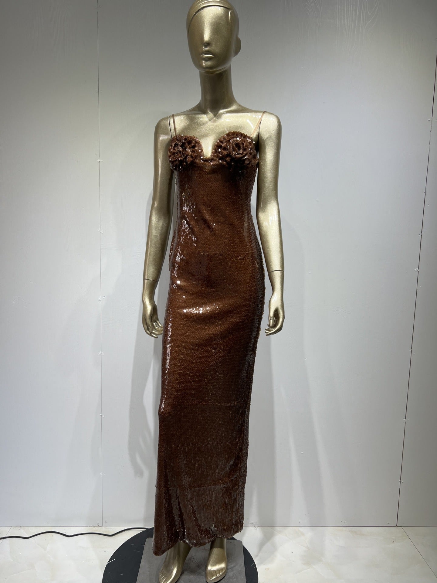 Sequined Brown Sling Dress High Street Banquet