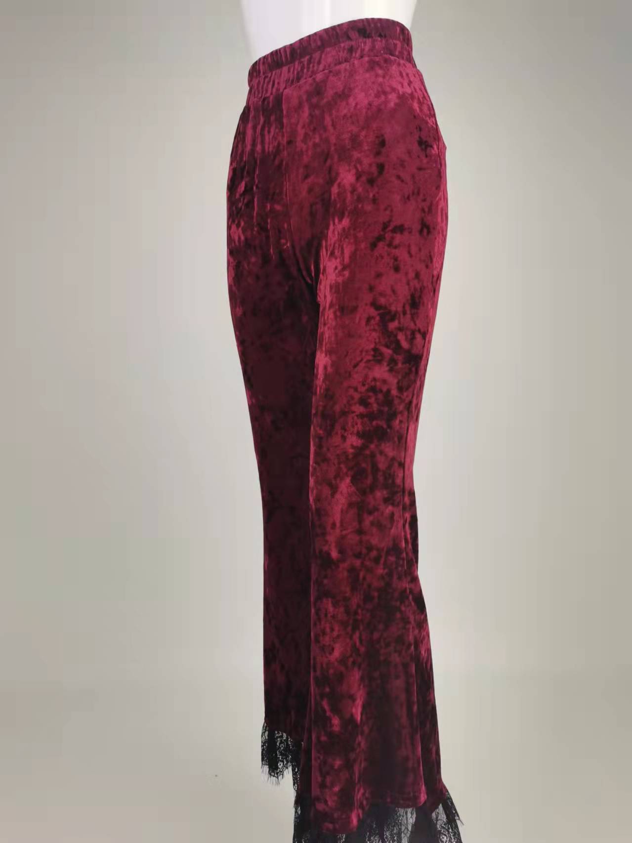 High-waisted Commuter Red Velvet Flared Trousers