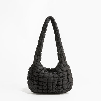 Bolso de hombro acolchado de tendencia simple Bolso de mujer tipo hobo con plumas acolchadas