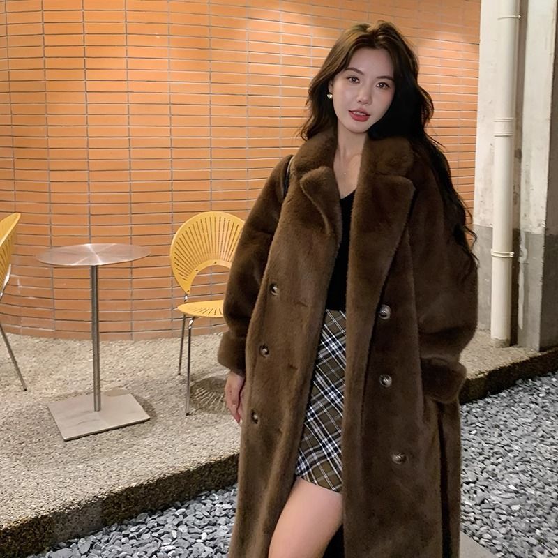 Thickened Long Section Suit Collar Faux Mink Coat