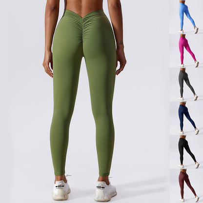 Pantalones de yoga ajustados y fitness, mallas transpirables de secado rápido, pantalones de levantamiento de cadera color melocotón para mujer, ropa