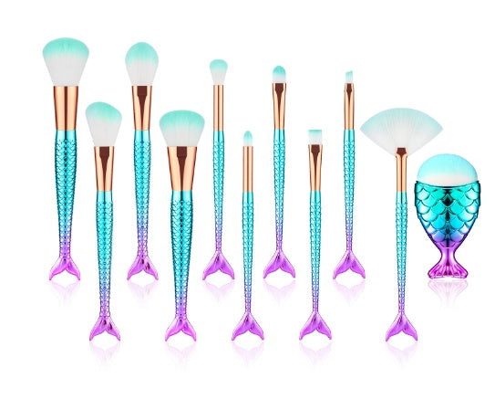 Bộ 11 Cọ Trang Điểm Maquiagem Maquillaje New Mermaid Foundation Eyebrow Eyeliner Cosmetic Makeup Brushes