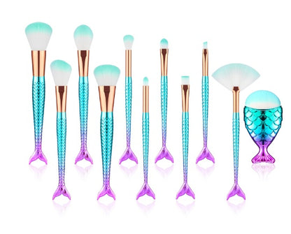 Bộ 11 Cọ Trang Điểm Maquiagem Maquillaje New Mermaid Foundation Eyebrow Eyeliner Cosmetic Makeup Brushes